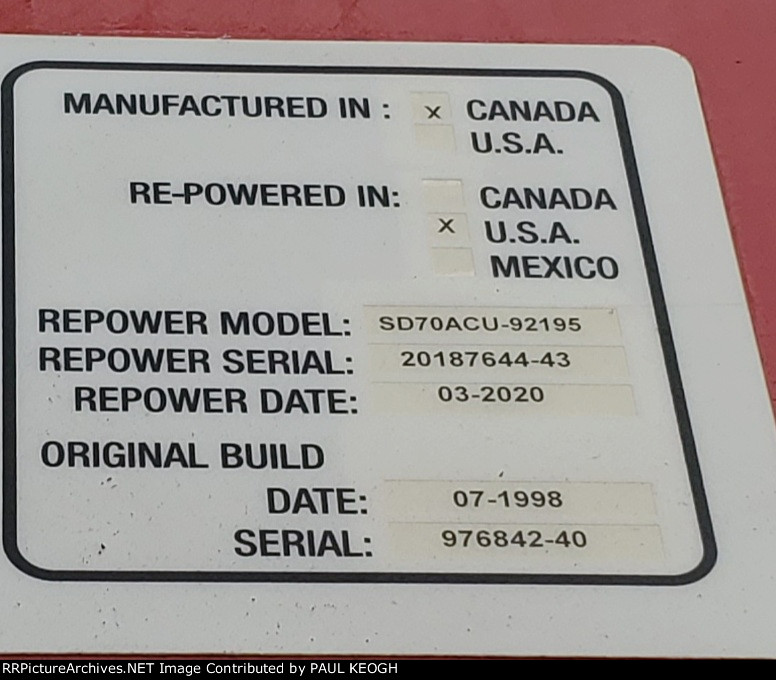 CP 7042's Electro Motor Division/Progressive Rails New Data Plate!!!